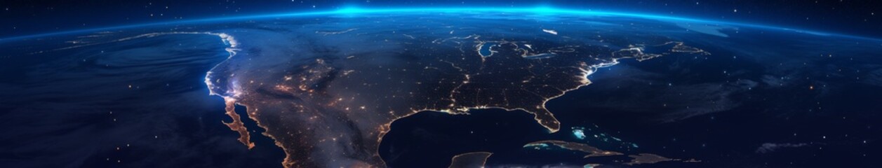 Fototapeta premium 5G Tsunami: Illuminating the Path to High-Speed Connectivity in North America with a Map of Light Waves Spreading Across the Continent's 5G Network