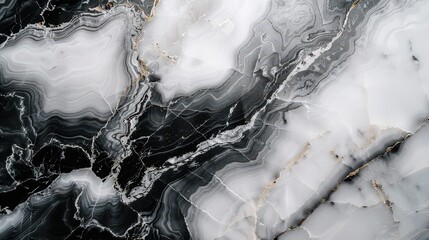 Elegant black and white marble pattern with gold veins.