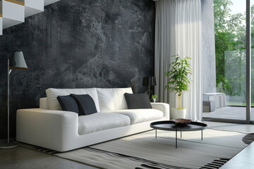 Modern living room, luxury interior with sofa, home deco