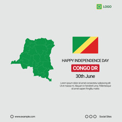 Congo DR Independence Day Social Media Banner, Editable Vector Design with Map and Flag