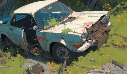 Deserted Automobiles: A Haunting Illustration of Forgotten Cars as an Art and Background