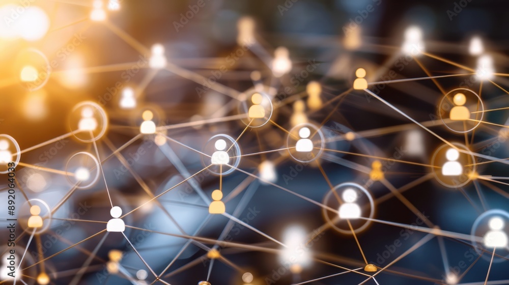 Poster abstract network of connected nodes glowing with light