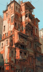 Fototapeta premium Deserted Metropolis: A Whimsical Cartoon-Style Illustration of an Abandoned Cityscape, Evoking a Sense of Wonder and Solitude.