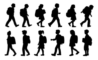 Kids going to school silhouette, Kid student silhouette, students, education in back to school vector illustration