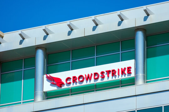 CrowdStrike sign and logo at headquarters in Silicon Valley. CrowdStrike Holdings, Inc. is a public cybersecurity technology company - Sunnyvale, California, USA - July 19, 2024