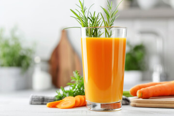 A glass of carrot juice, healthy drink vegan food
