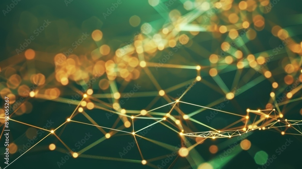 Poster abstract network of glowing nodes with green background