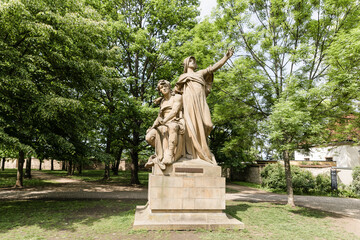 Monument to Prshemysl and Libusha from Czech history in the Visegrad Garden in Prague in Czech Republic