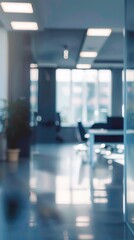 Fototapeta premium Abstract Office Interior: A Blur of Workspace Dynamics, Evoking the Flow and Intensity of Modern Corporate Life.
