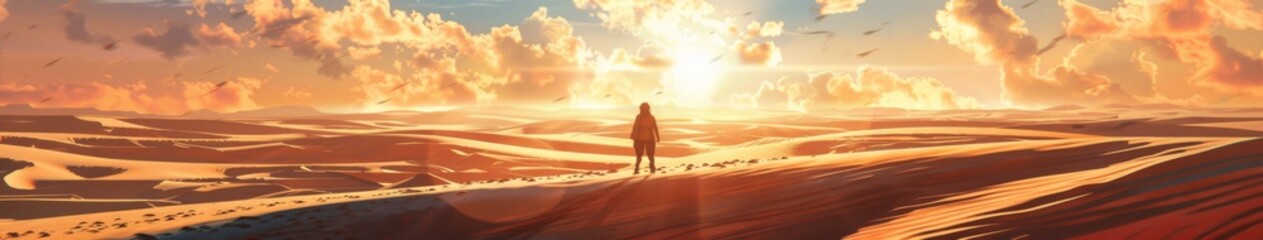 Fototapeta premium Desert Adventure Quest: A Whimsical Animated Journey Through the Dunes in Search of Hidden Treasures