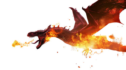 Fire breathing dragon isolated on white background. © ddaremmth