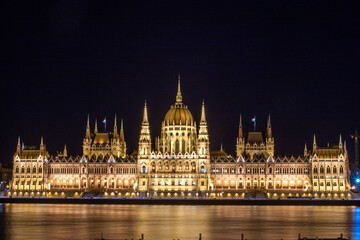 Great night shot from 
Parliament building
at the Donau. Romantic picture on Budapest, Hungary