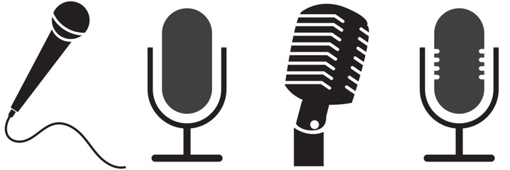 Retro or old microphone - Podcast audio and music recording symbol - Capturing audio. microphone icon. mic symbol vector illustration. EPS 10.