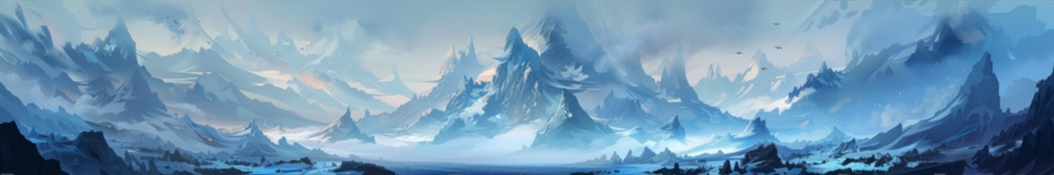 Mystical Anime-Style Mountain Range: A Fantasy Landscape that Captures the Essence of Enchanted Peaks and Otherworldly Terrain.