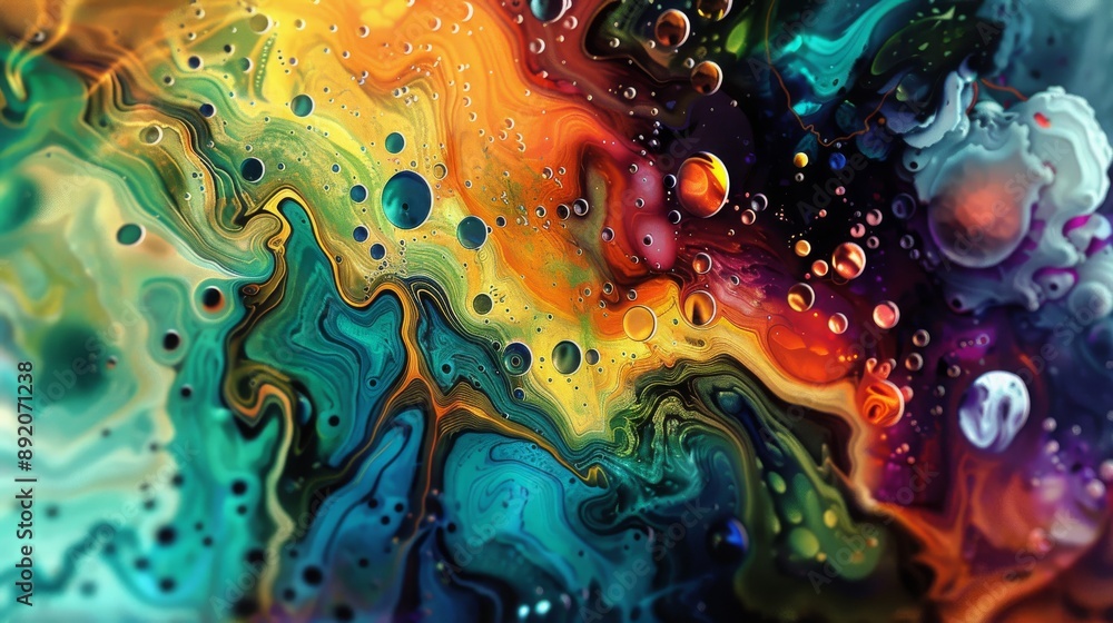 Poster realistic colroful liquid ink abstract technology design wave featuring dots for businsess backgroun