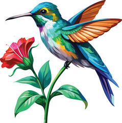 Fototapeta premium Vibrant watercolor hummingbird clipart brings nature to life. 