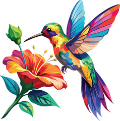 Fototapeta premium Vibrant watercolor hummingbird clipart brings nature to life. 