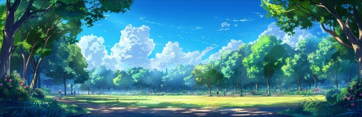 Obraz premium Anime Park Fantasy: A Stylized Background Celebrating the Whimsical World of Animated Amusement.