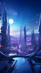 Obraz premium Futuristic Metropolis: A Dusk Cityscape in CG Motion Graphics