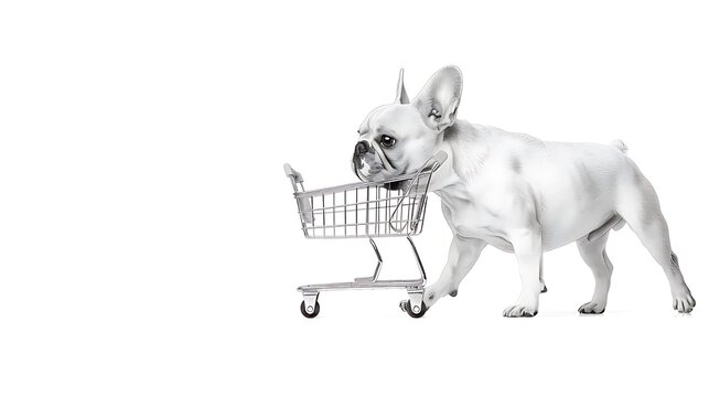 recommend clip art: French Bulldog Line Drawing Pushing Shopping Cart