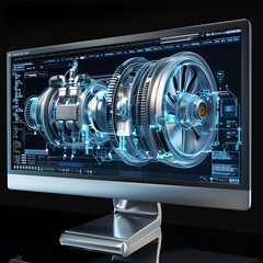 A close up of a computer monitor on a desk with a keyboard,
Working on desktop computer showing CAD software