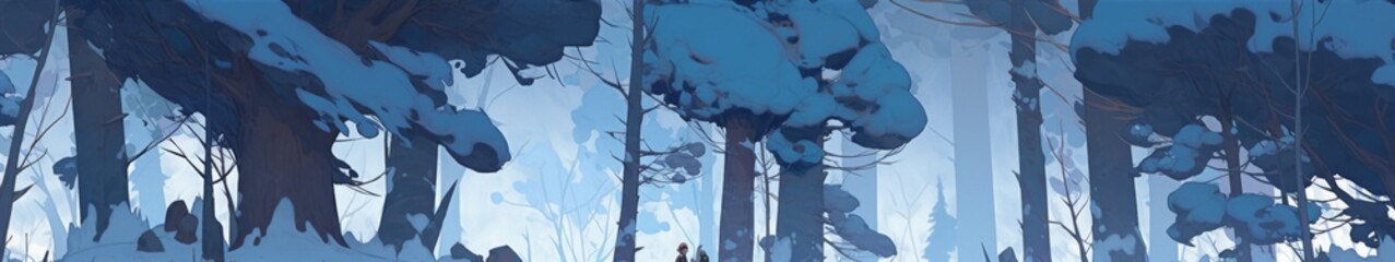 Abstract Winter Wonderland: Anime-Style Forest Landscape Background for Artful Wallpapers