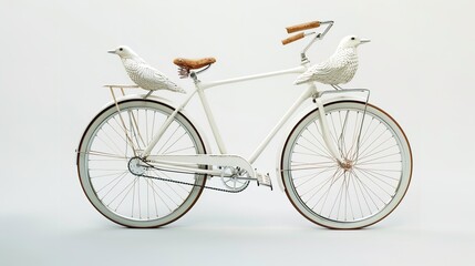 side view antique green frame bicycle and white cushion on yellow background, object, decor, transport, banner, copy space