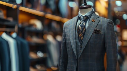 Fototapeta premium Mannequin in elegant men's suit in shop window