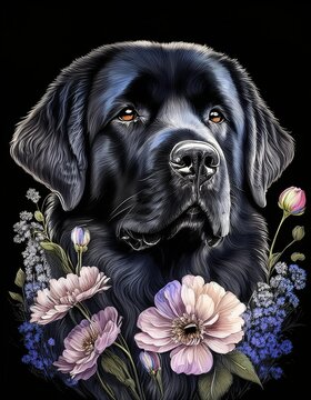 Portrait of a beautifull black newfoundlander on a neutral background 