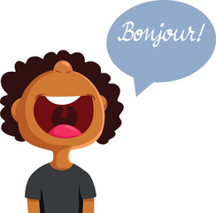 Kid Saluting in French Vector Cartoon illustration. Happy little boy communicating in French language 
