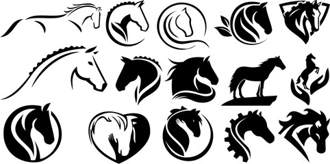 Obraz premium Elegant Horse Silhouette Vector Collection - Artistic and Stylish Horse Head and Full-Body Designs for Logos, and Branding