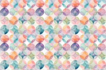 水彩画カラフルな七宝柄のシームレスパターン背景イラスト