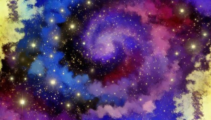 Obraz premium Cosmic Watercolor Swirl: A vibrant and ethereal watercolor painting of a swirling galaxy, bursting with color and light. 
