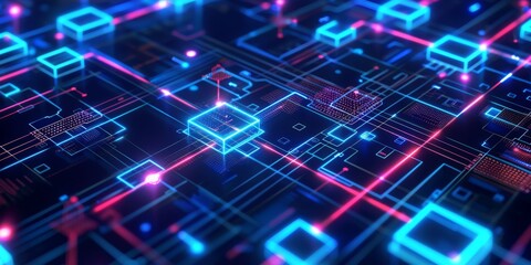 Fototapeta premium Blockchain Innovation Hub: An Abstract Representation of a Bustling Epicenter for Pioneering Blockchain Innovations.