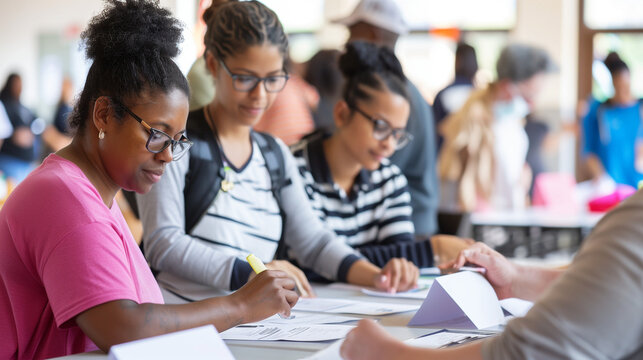 Volunteers Supporting Voter Registration at Community Center Event for Civic Engagement and Public Service