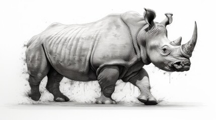 Obraz premium White Rhino in Motion, Graphite Drawing