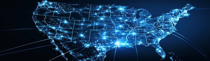 Obraz premium Data Fortress: A Secure Network of Data Protection Measures Emblematic of Key Locations Across the United States Map.
