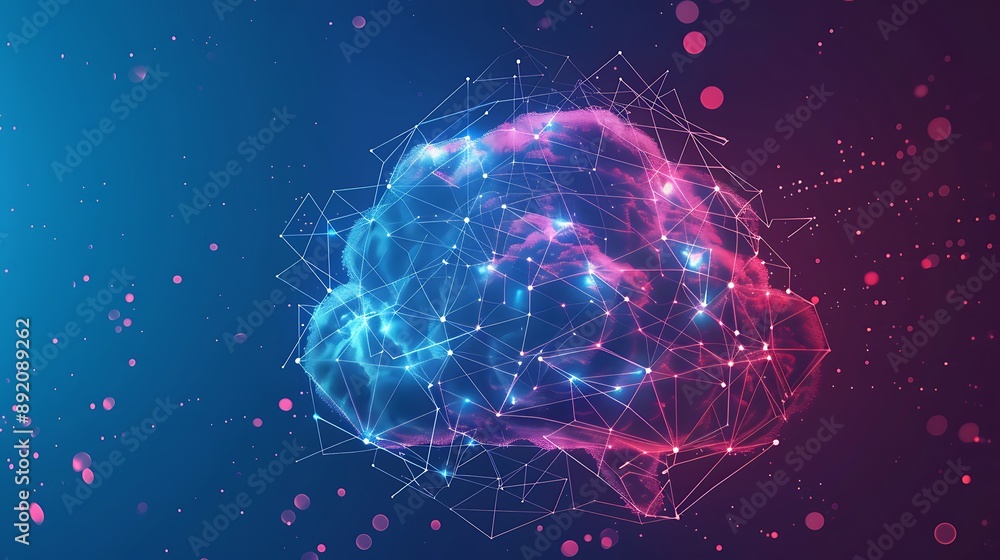 Poster neon abstract brain network with futuristic digital connections for innovative development artificia