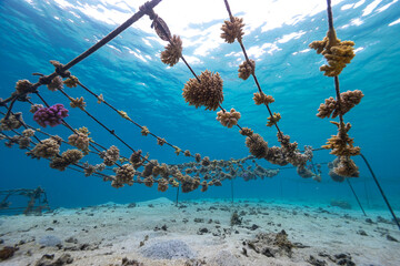 Coral Nursery underwater in blue water