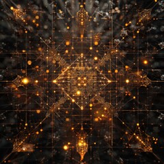 Naklejka premium Decentralized Matrix: A Blockchain Grid Illustrating the Secure and Transparent Network of Blocks in the Digital Age.