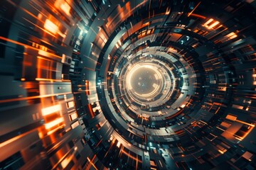 Obraz premium Digital Velocity Nexus: The Abstract Core of Accelerated Data Convergence and Technological Hub
