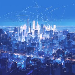 Naklejka premium Digital Metropolis of North America: Iconic US Cities Transform into Smart Technology Hubs, Embracing Urban Digitization and Smart City Initiatives