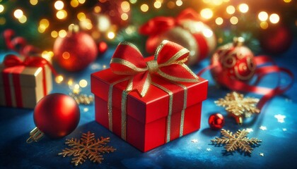 Christmas background with gift boxes and balls