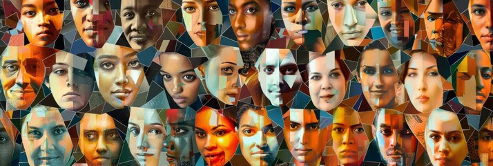 Digital Diversity Mosaic: Vibrant Faces of Diverse Ethnicities and Cultures Embracing Technology and Unity in the Modern World