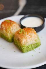 handmade turkish dessert baklava on table 