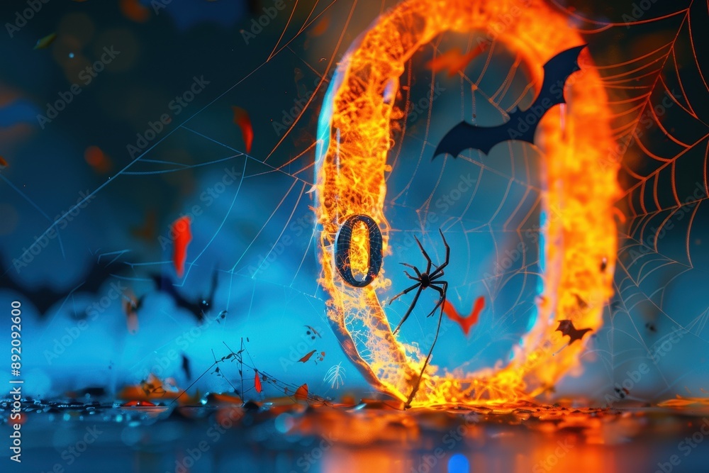 Aufkleber the image is a close up of the number 0 with a spider web pattern surrounding it
