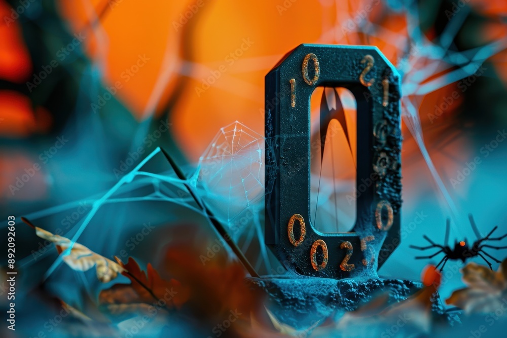 Aufkleber the image is a close up of the number 0 with a spider web pattern surrounding it