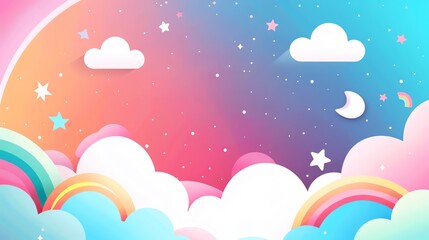 Pale sky blue pastel background with space above for text flat design top view peaceful theme cartoon drawing vivid