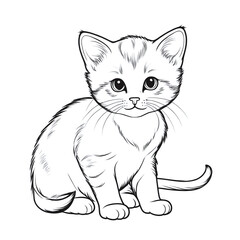 Obraz premium Coloring Page black and white Outline Of cartoon cute cat or. Cute kitten. Animal coloring book for kids