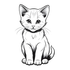 Obraz premium Coloring Page black and white Outline Of cartoon cute cat or. Cute kitten. Animal coloring book for kids